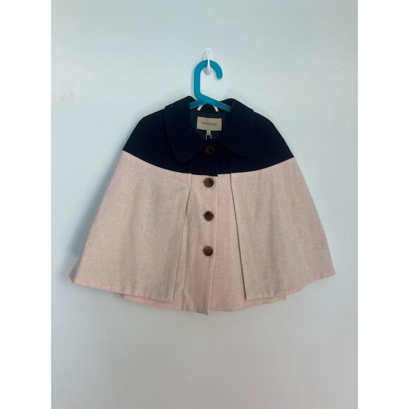 Hucklebones London Girls Cape Coat 6Y Pink Navy Wool Blend NWT Winter Outerwear - Picture 1 of 13